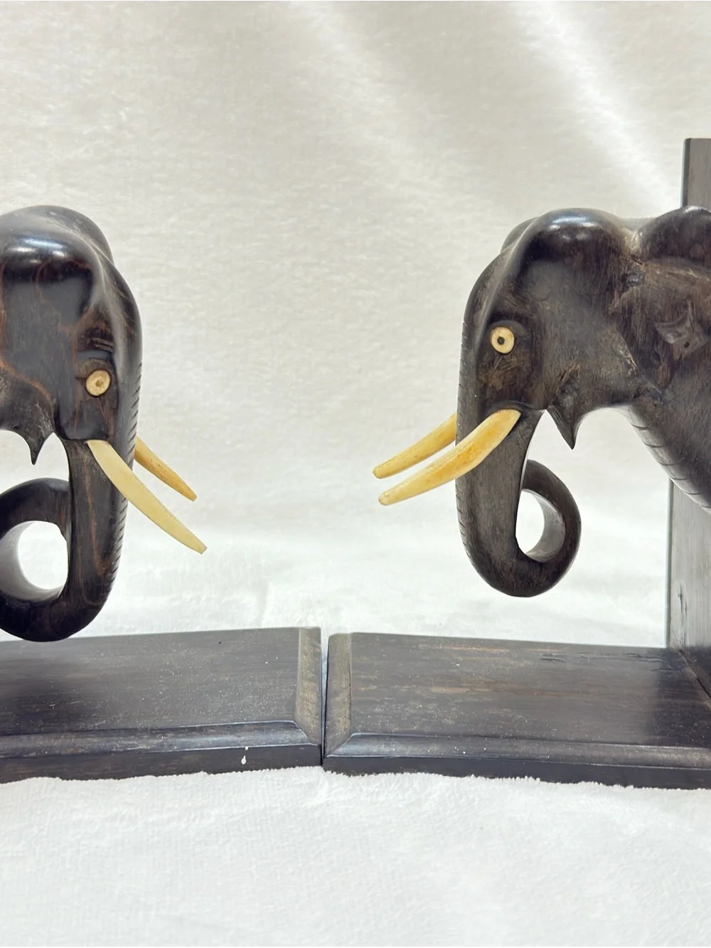 Ebony Hand-Carved Black Elephant Head Bookends - Decorative Wall Accent